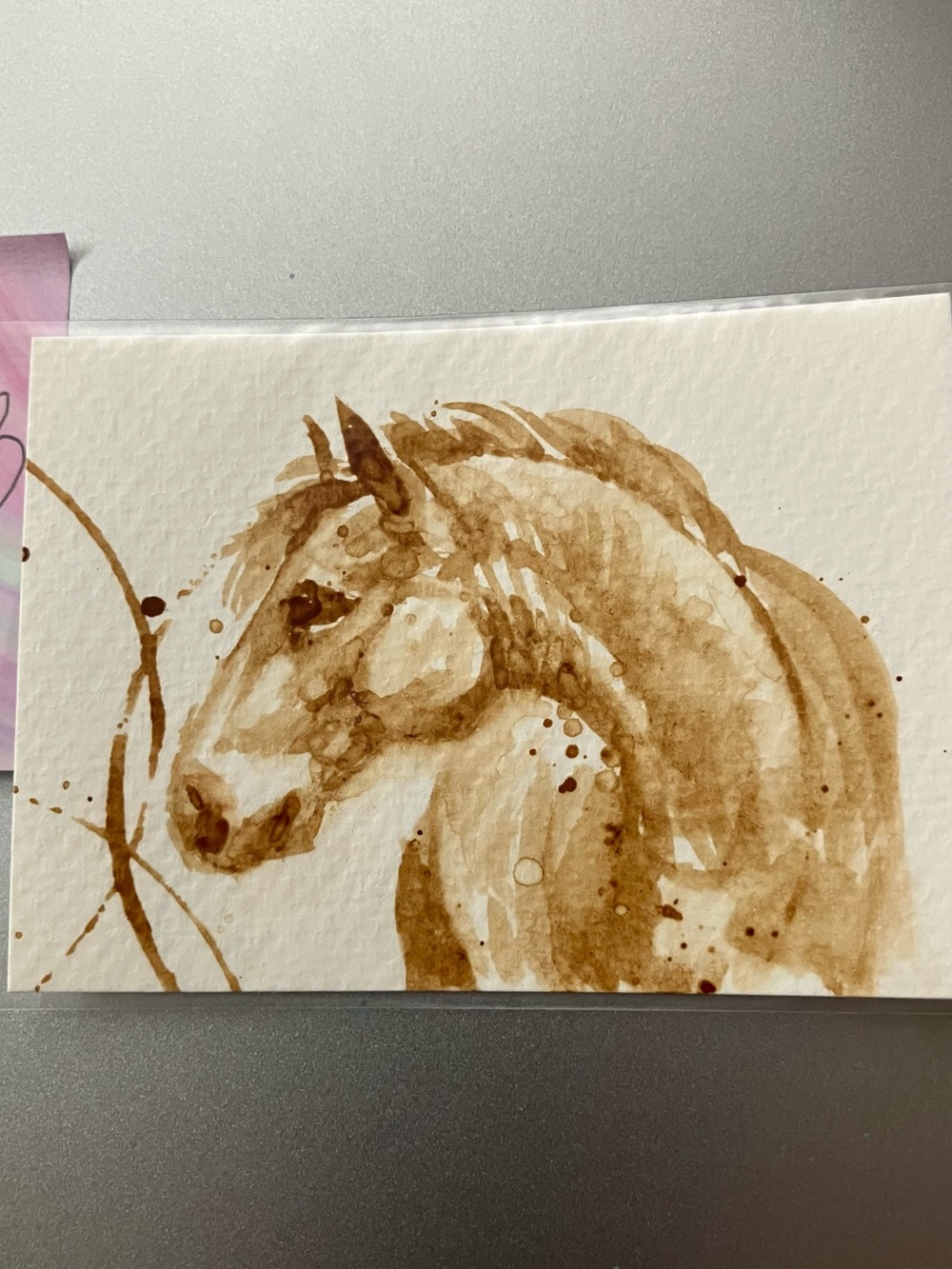 ACEO horse coffee painting western ATC art gift handmade direct by Artettina